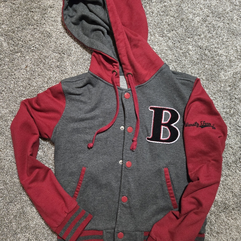 Love Tree Red and Gray Varsity Jacket Size Small Womens